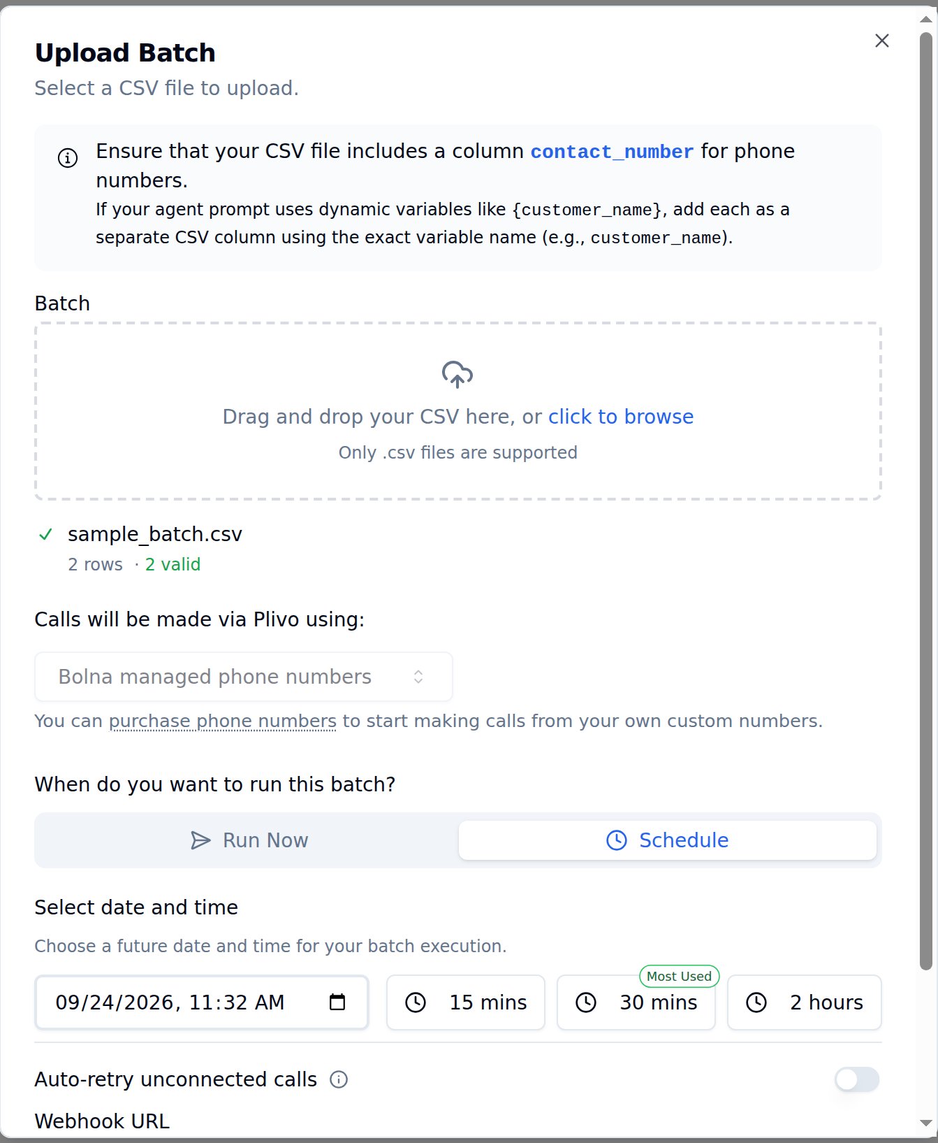 Upload Batch dialog