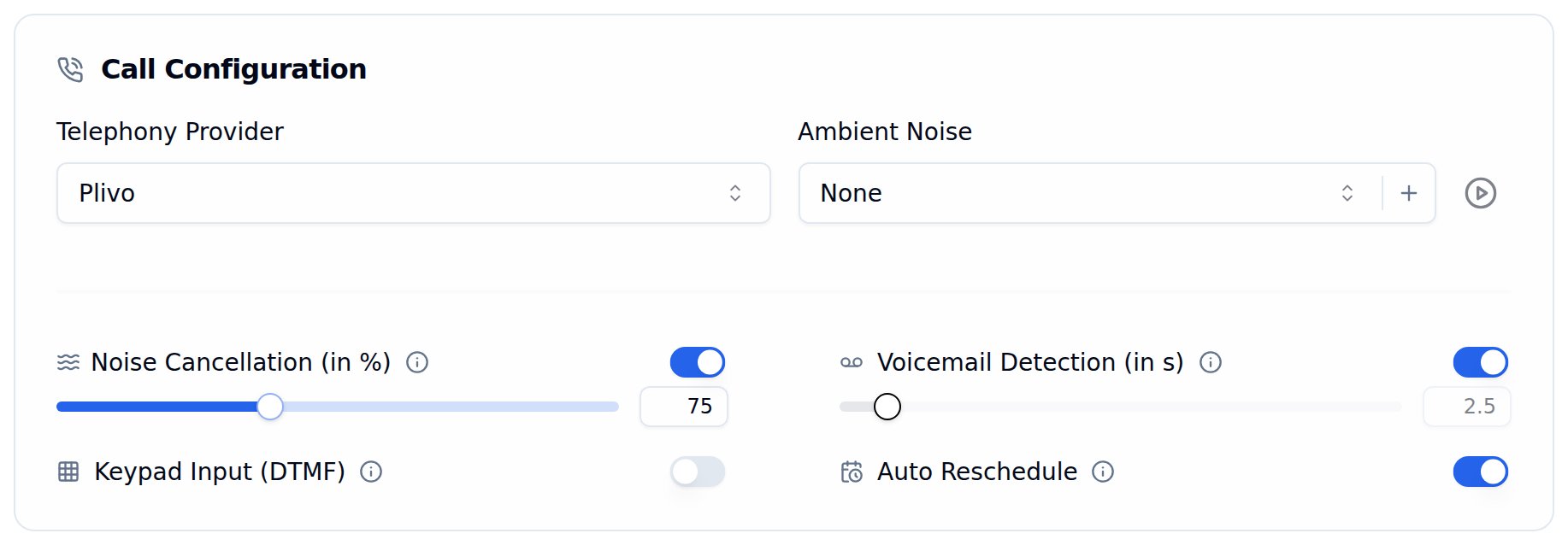 Calling tab showing the Keypad Input DTMF toggle