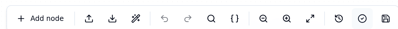 Graph agent editor toolbar showing Add node, Import, Export, Auto layout, Undo, Redo, Search, Variables, Zoom out, Zoom in, Fit view, Version history, Validate and Save buttons