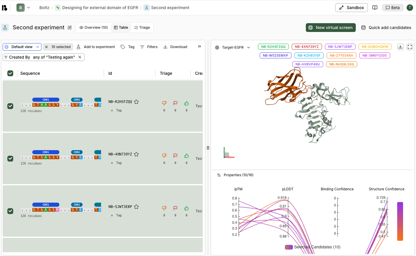 Triage view with detailed candidate information