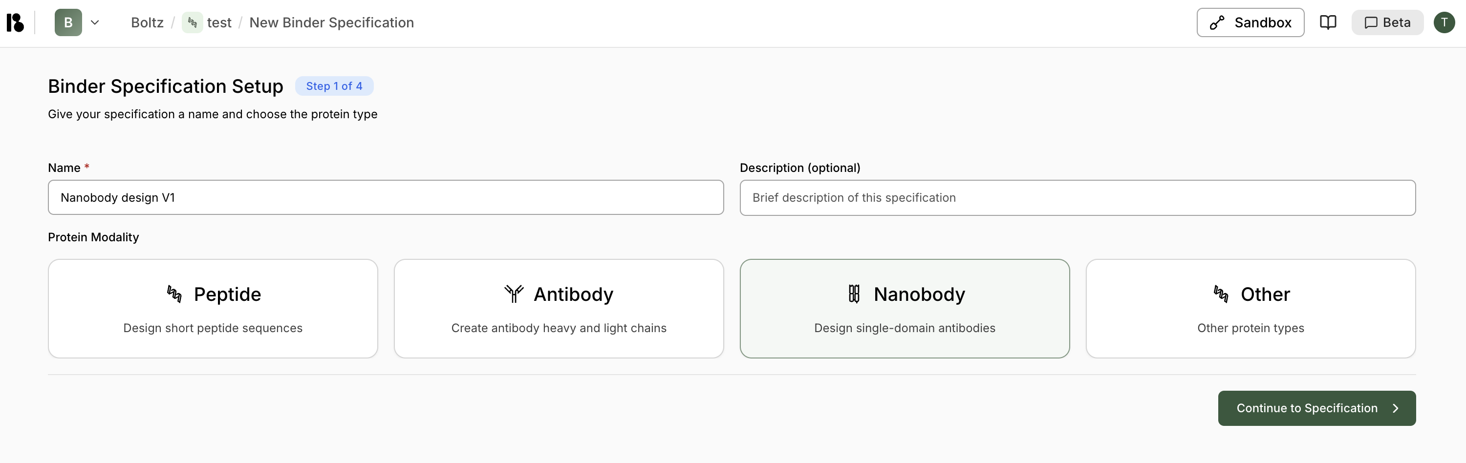 Nanobody specification structure selection