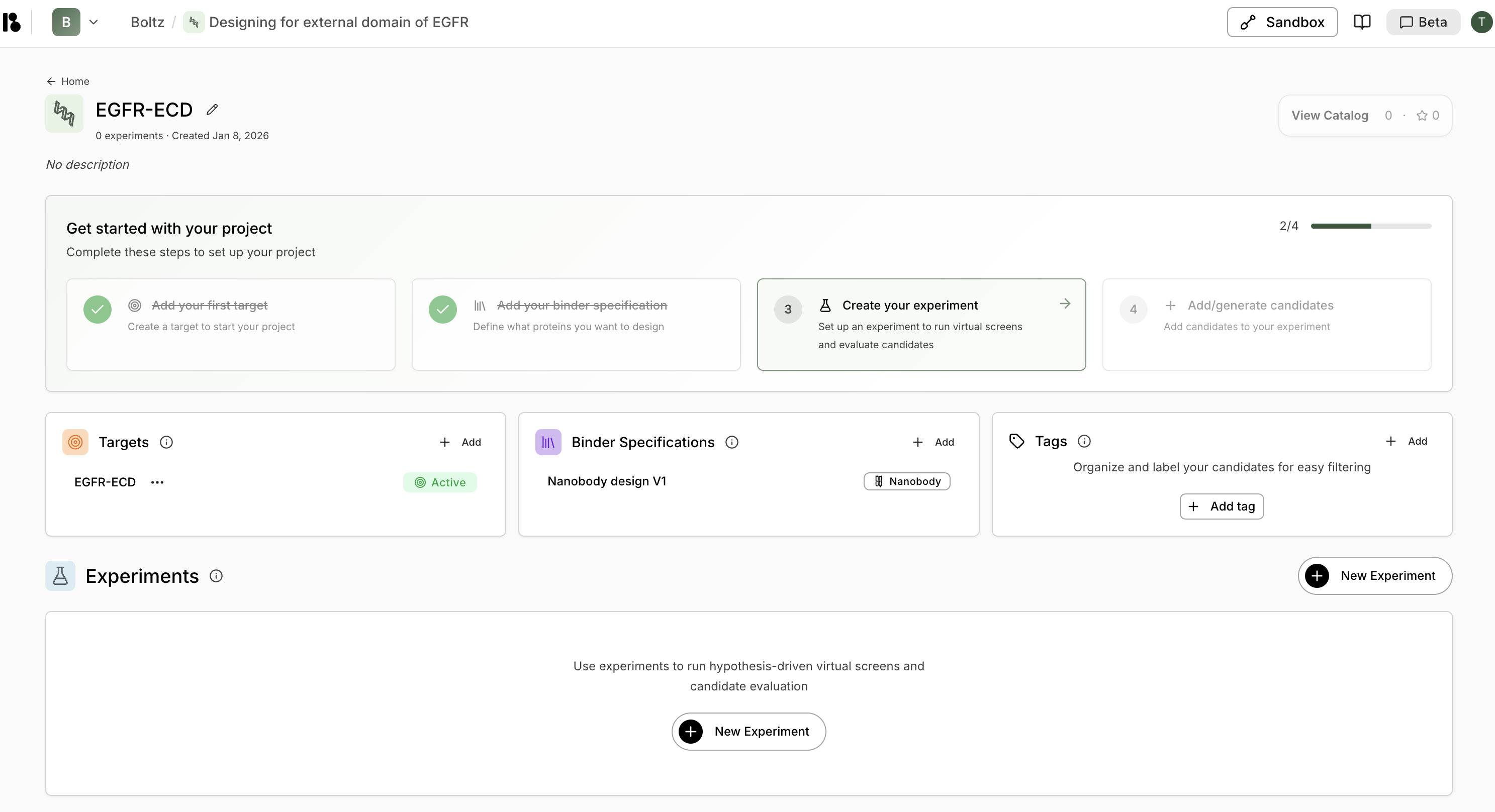 Create new experiment form
