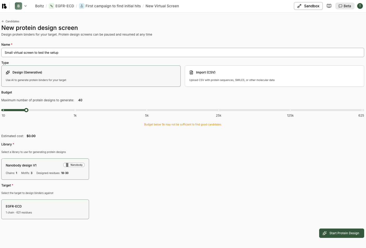 New protein design screen form