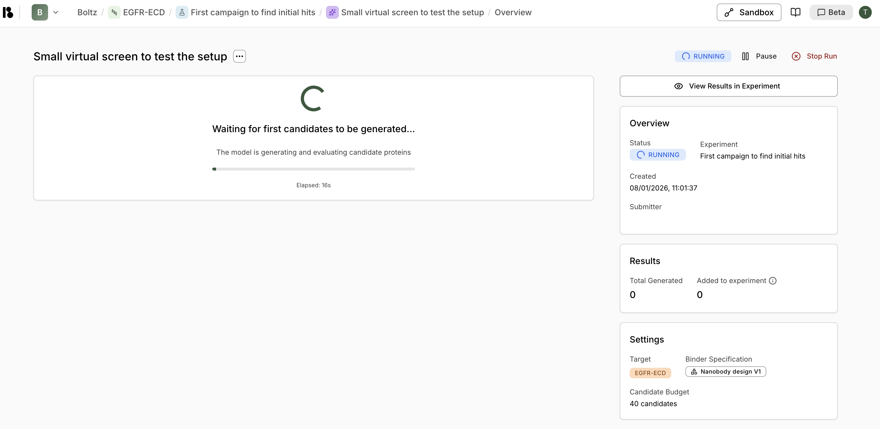 Virtual screen running status