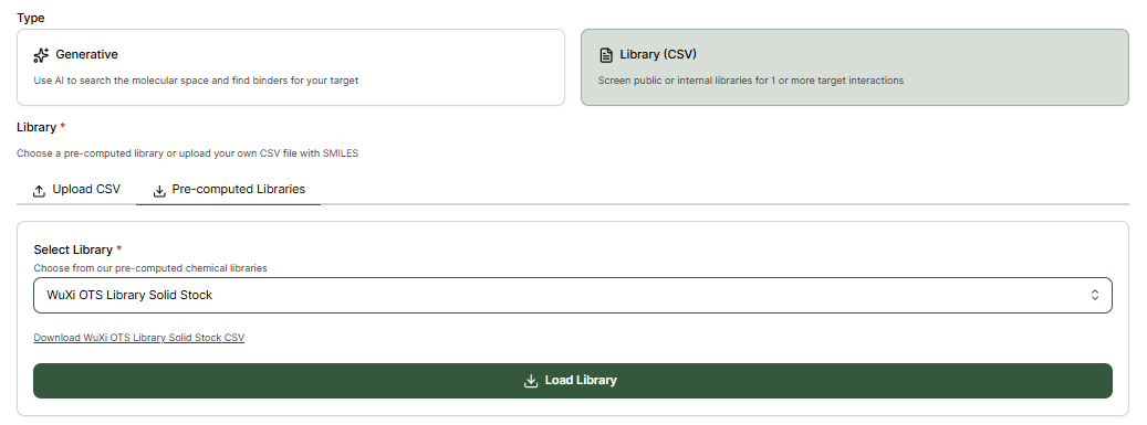 Pre-computed library selection