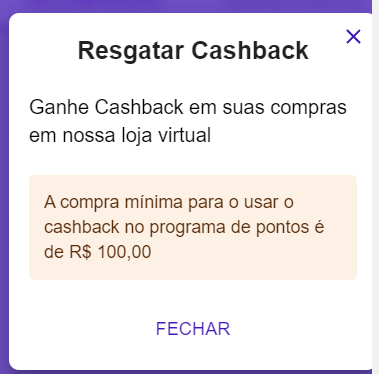 Popup de cashback