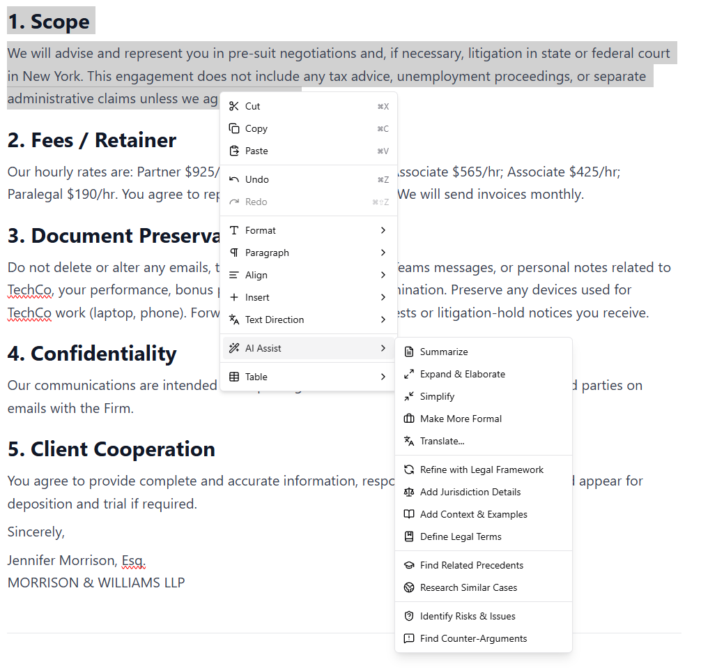 Right-click context menu