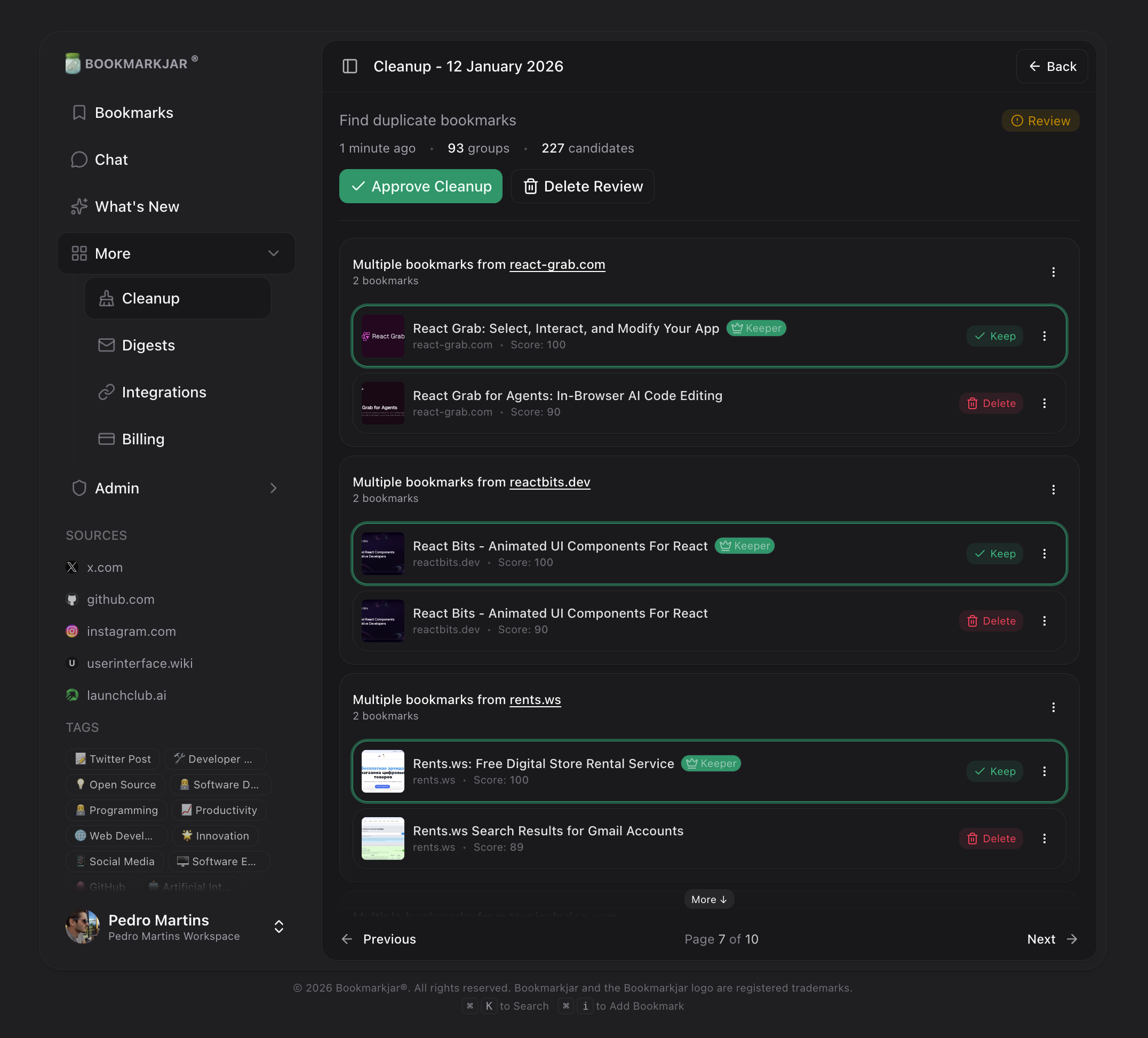 Cleanup Review Interface