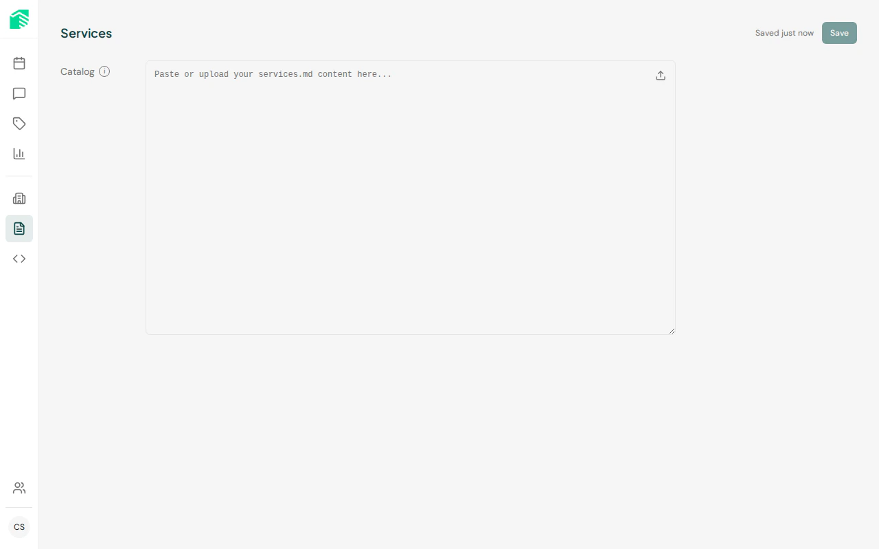 Service management page for configuring bookable services