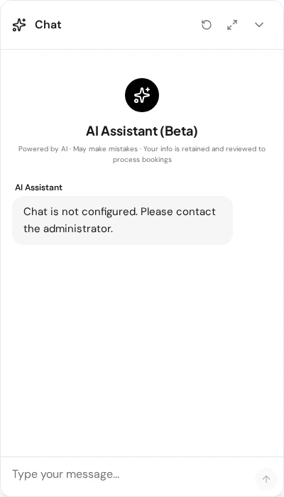 Chat widget open showing the welcome message and conversation area