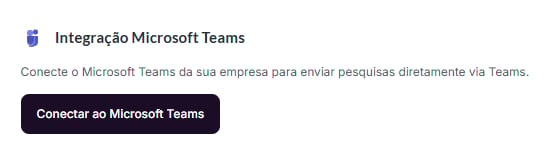 Card Integração Microsoft Teams com o botão Conectar ao Microsoft Teams em destaque