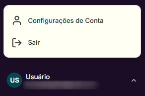 Menu de usuário aberto com as opções Configurações de Conta e Sair