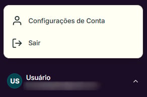 Menu de usuário aberto com as opções Configurações de Conta e Sair