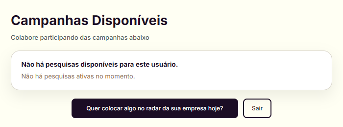 Tela Campanhas Disponíveis do nossacultura.app, com o botão Quer colocar algo no radar da sua empresa hoje?