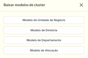 Modal de seleção do tipo de cluster para baixar o modelo
