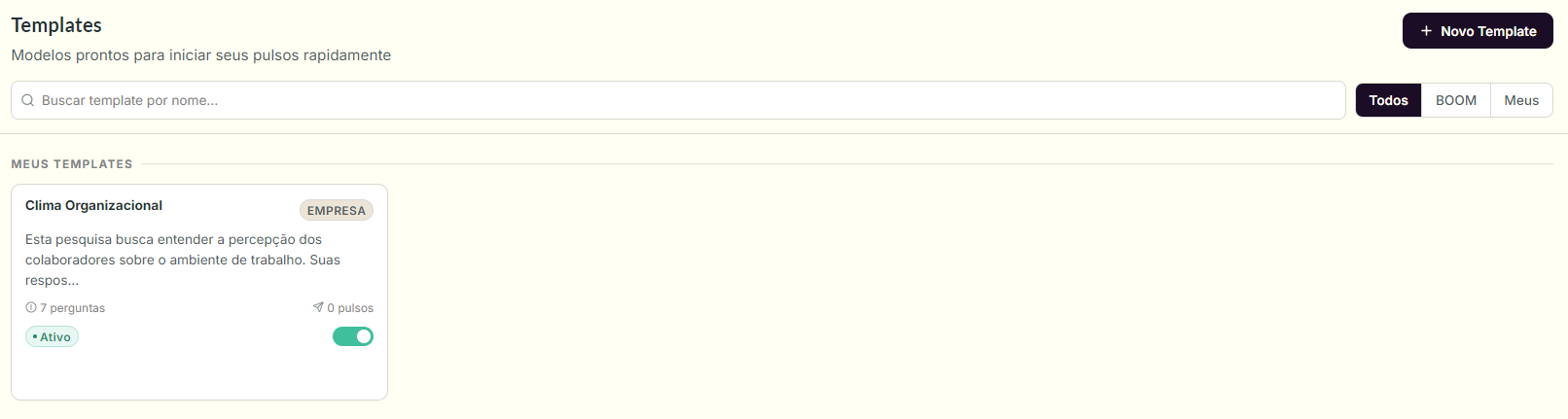 Tela de gestão de templates no Core