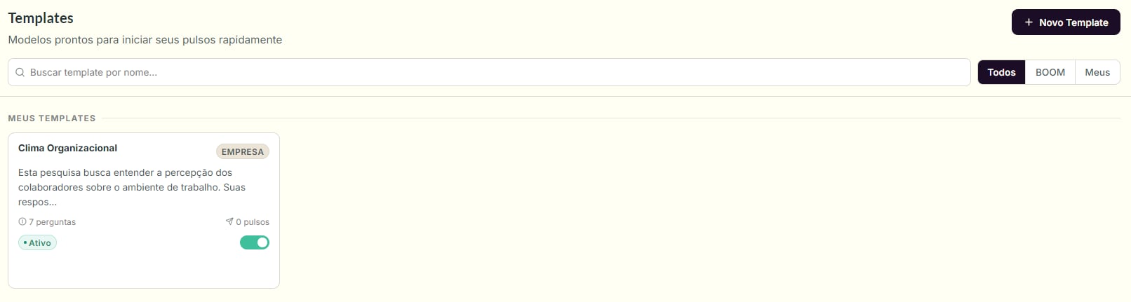 Tela de gestão de templates no Core