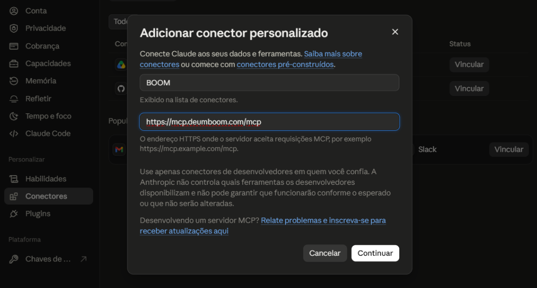 Adicionar Conector Personalizado
