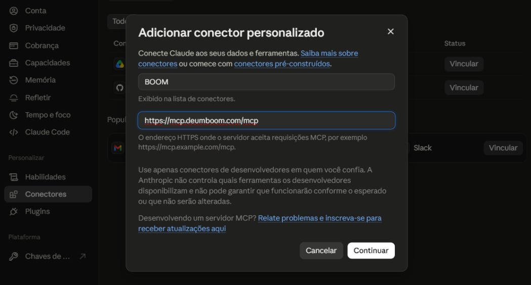 Adicionar Conector Personalizado