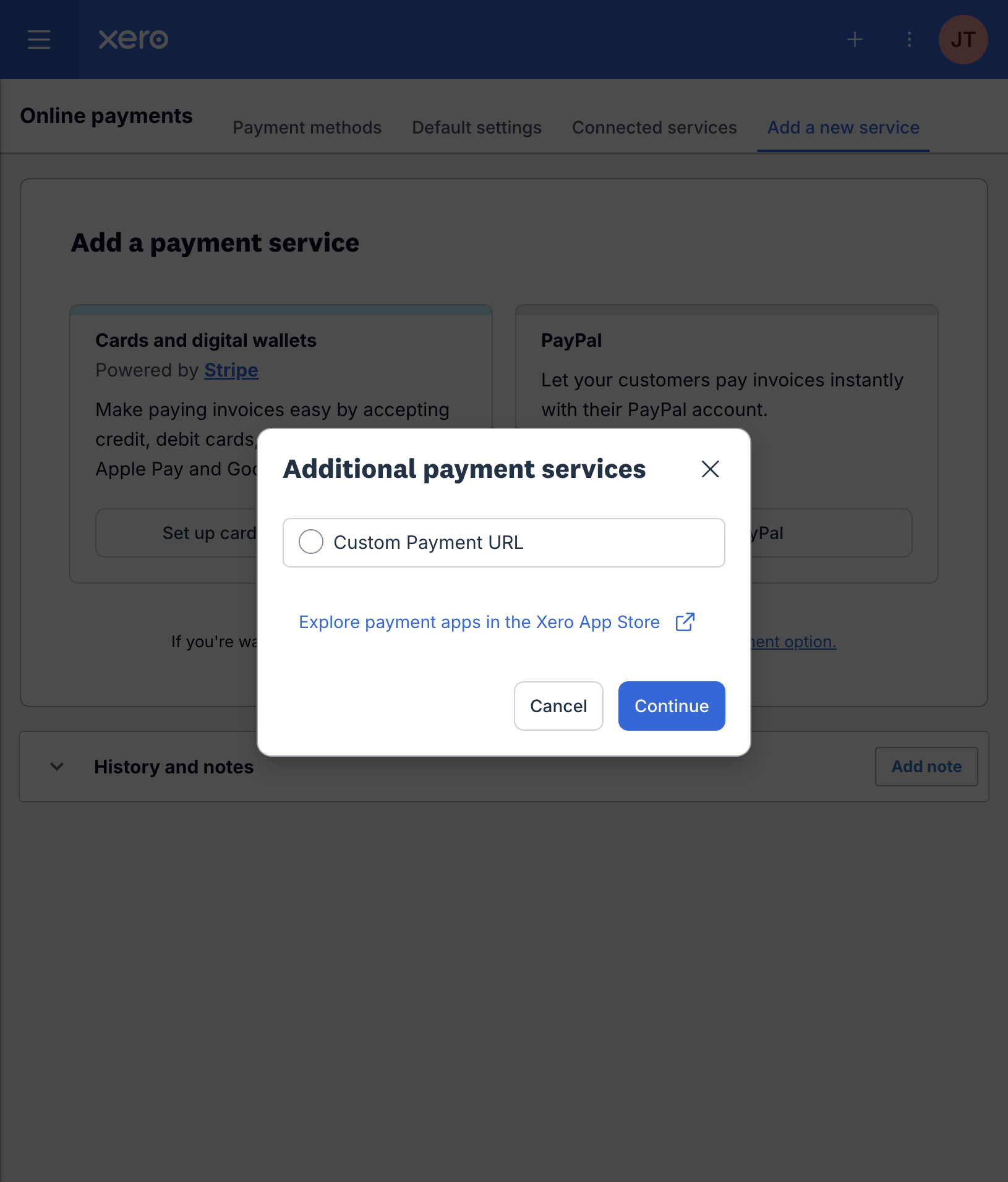 Additional payment services, with Custom Payment URL