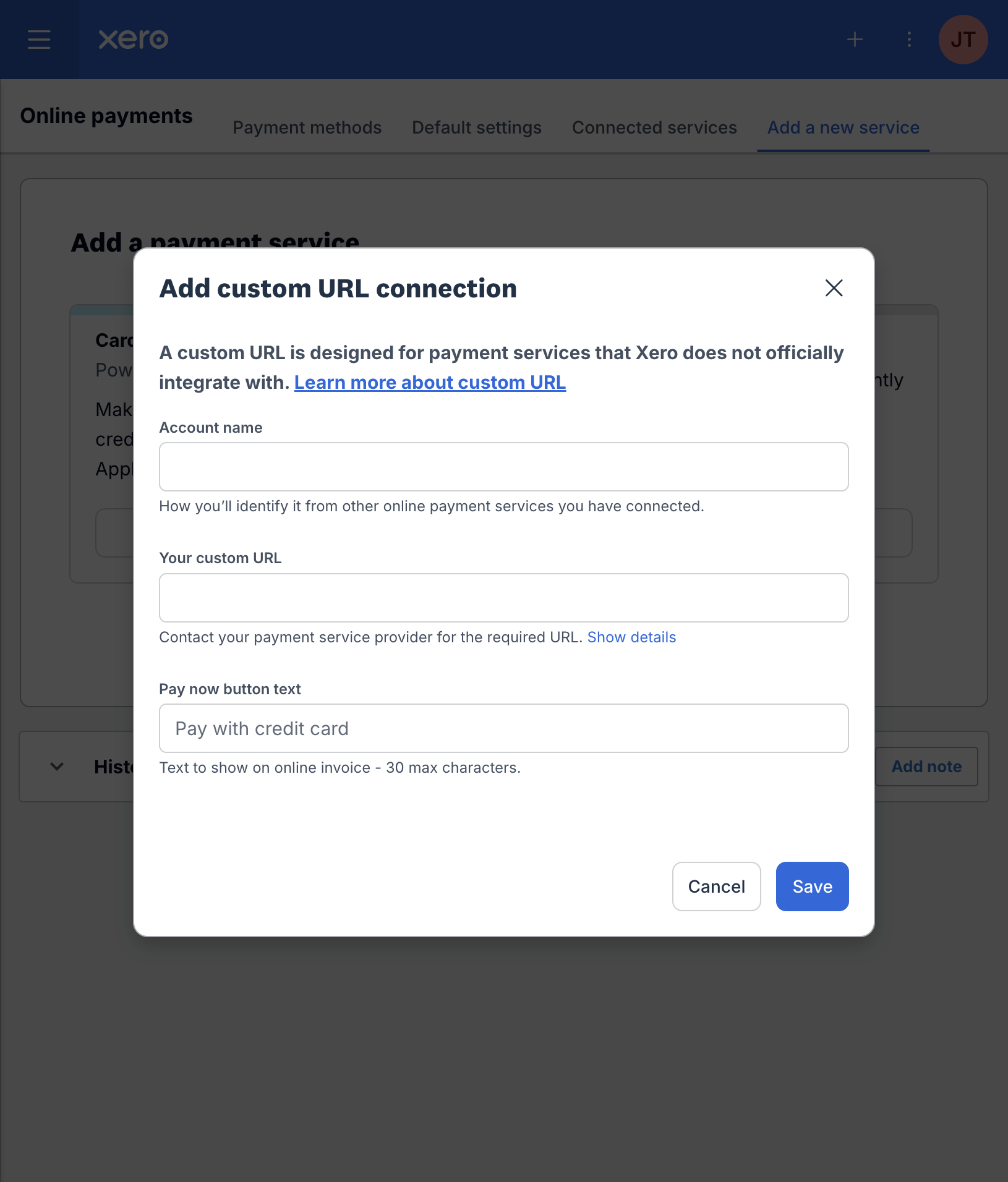Add custom URL connection, before the URL is pasted