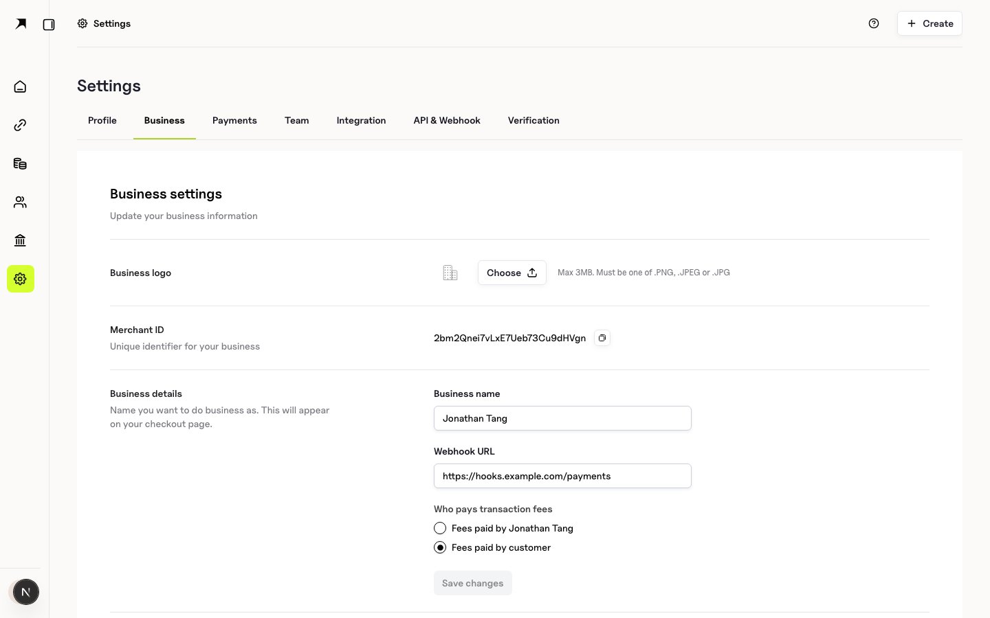 BoomFi business webhook settings