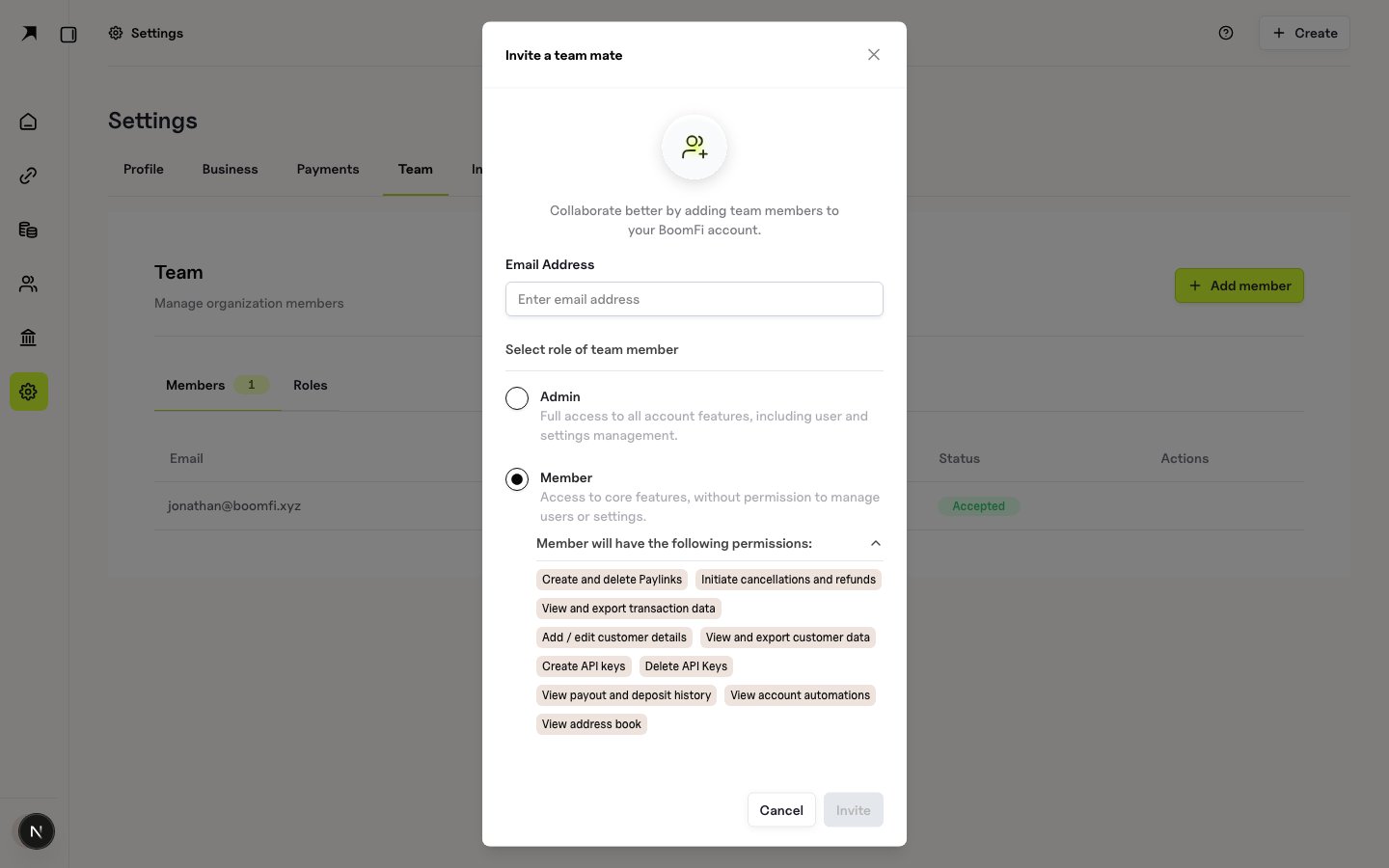 BoomFi team invite