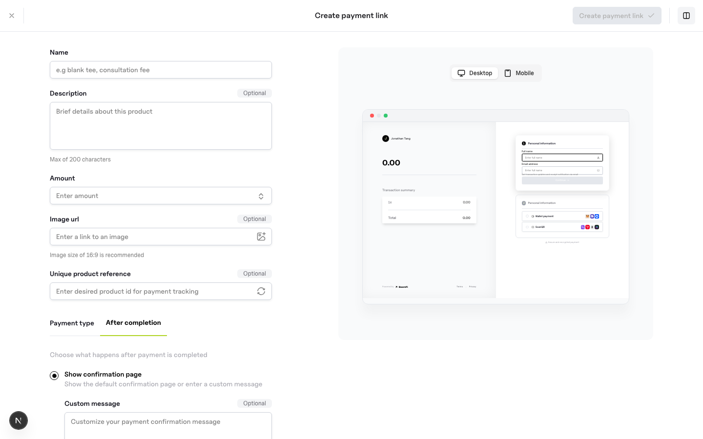BoomFi checkout success settings