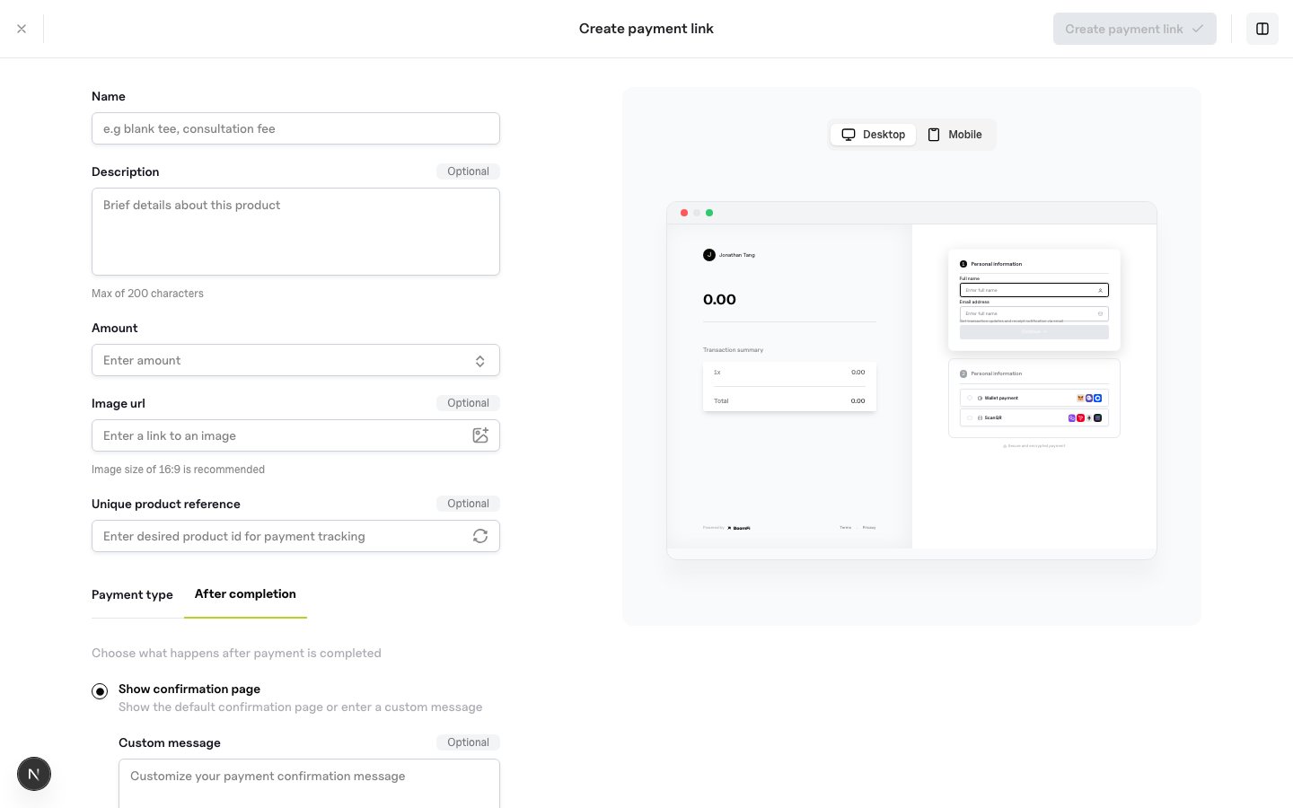 BoomFi checkout success settings
