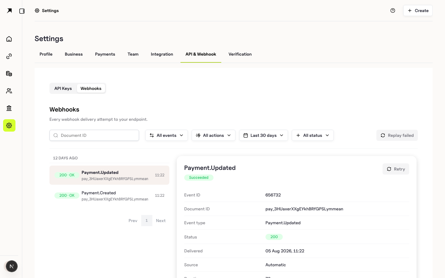 BoomFi webhook event history