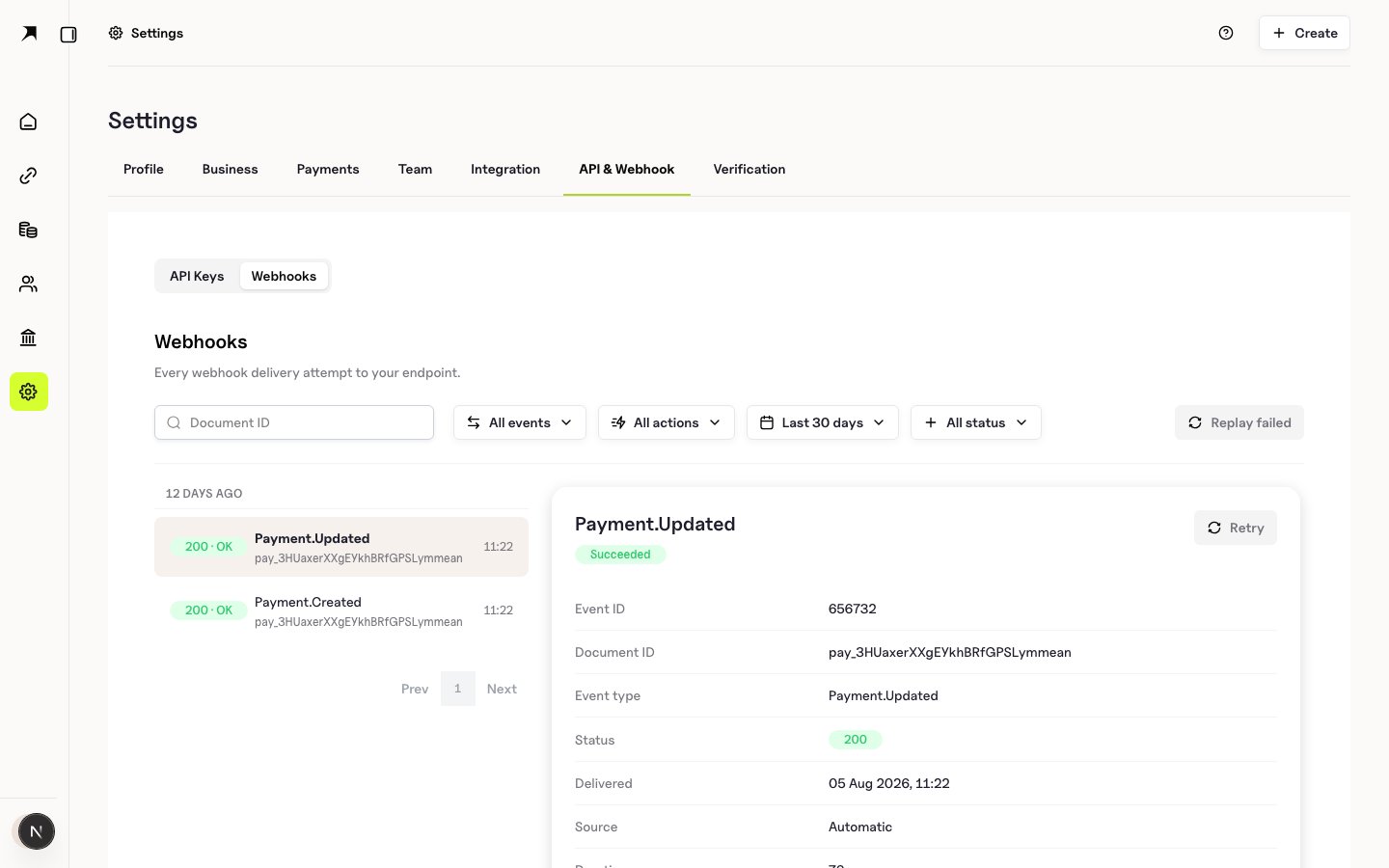 BoomFi webhook event history