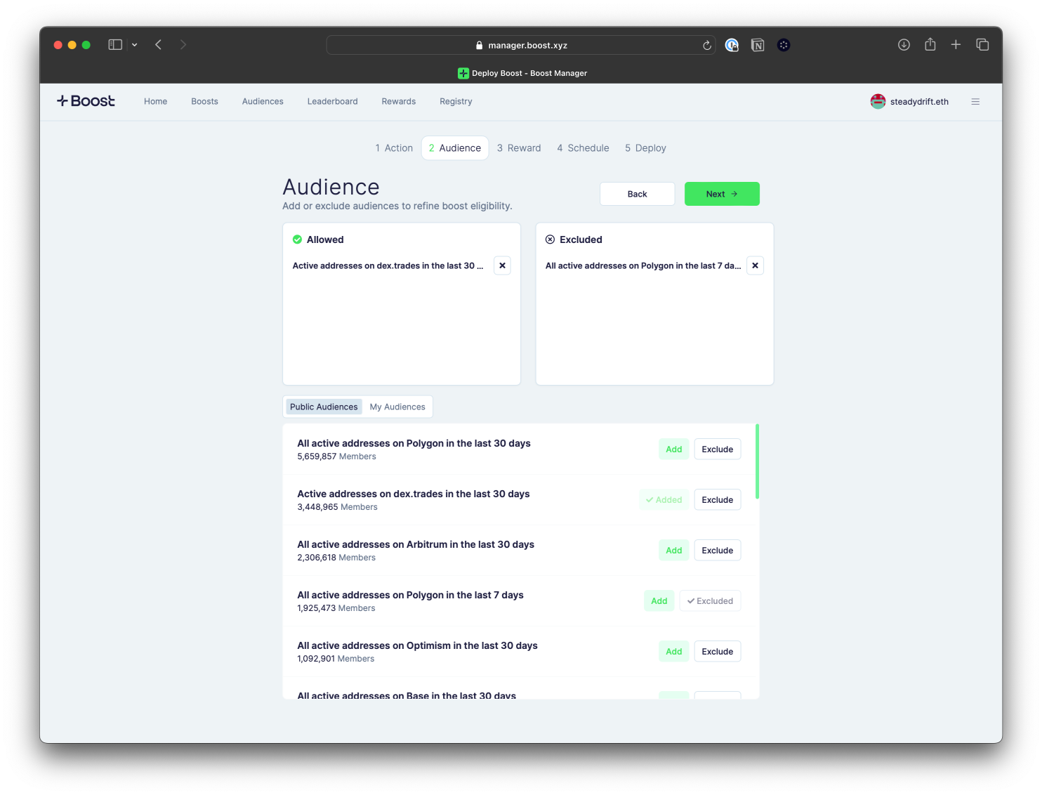 Audience selection interface in Boost Manager