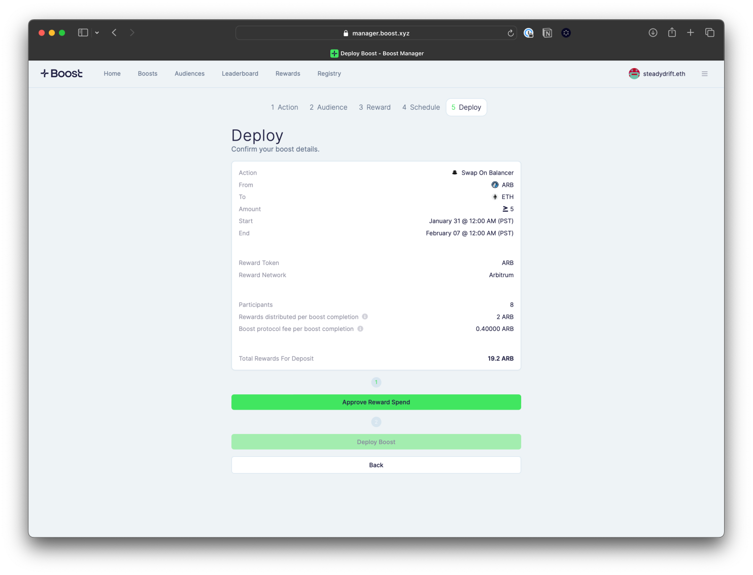 Boost Manager contract deployment interface