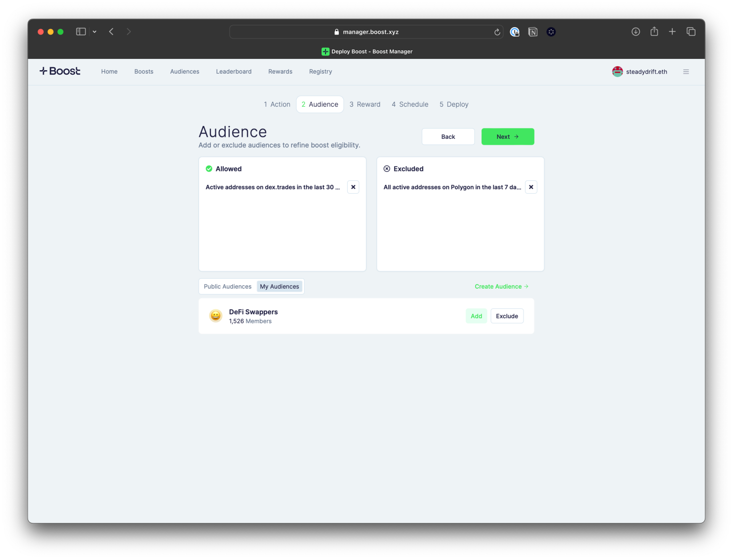 My Audiences tab in Boost Manager