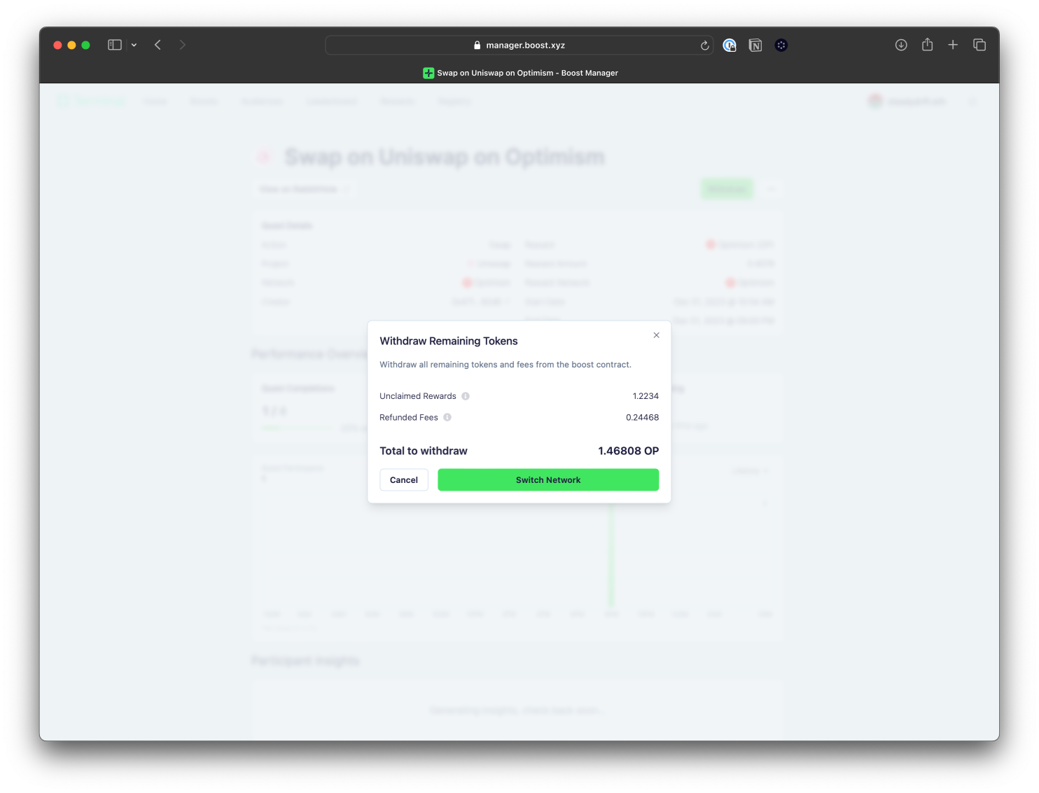 Withdrawal confirmation interface showing token breakdown