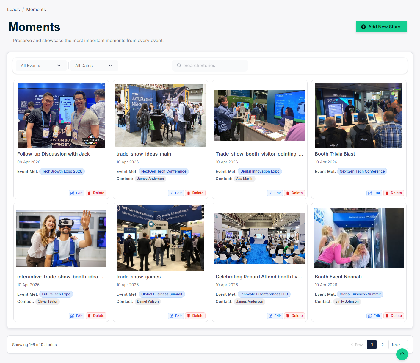 Stories library — all stories with published status