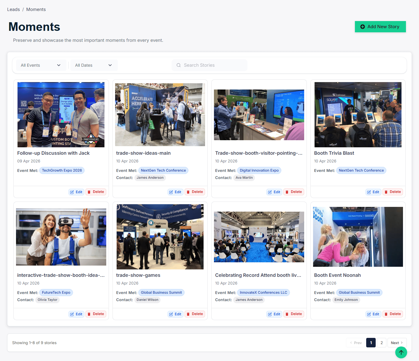 Stories library — all stories with published status