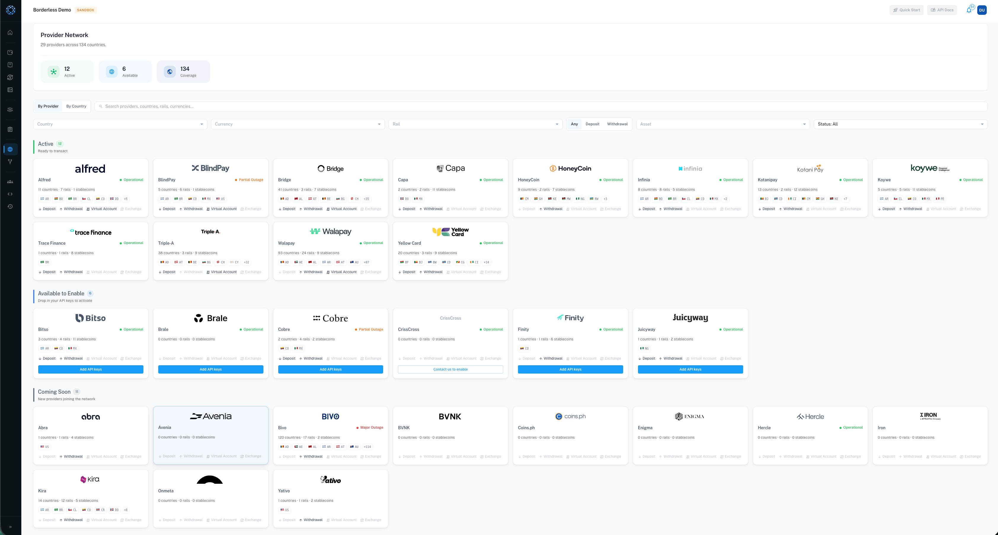 Provider Network page with stat tiles and provider cards