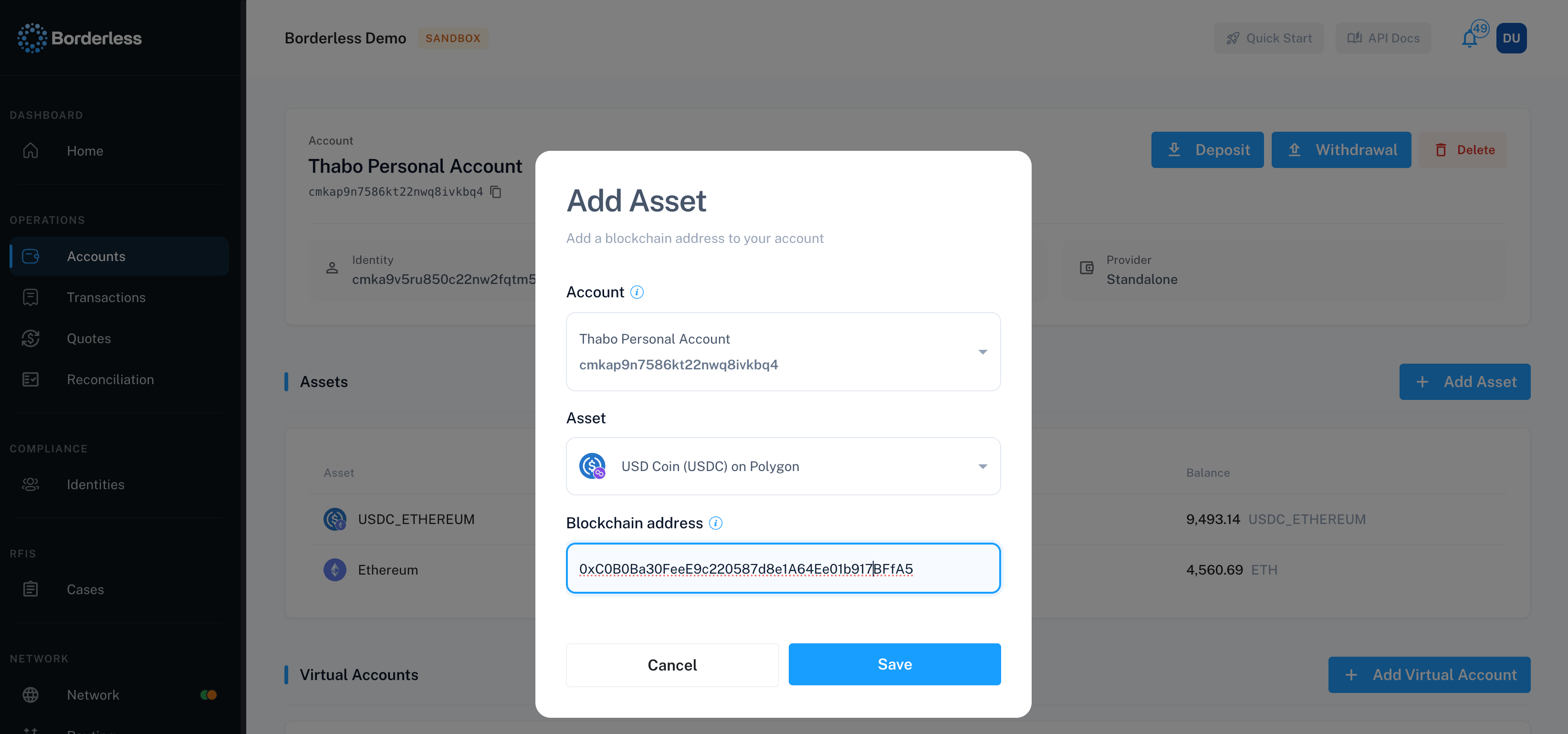 Add Asset modal
