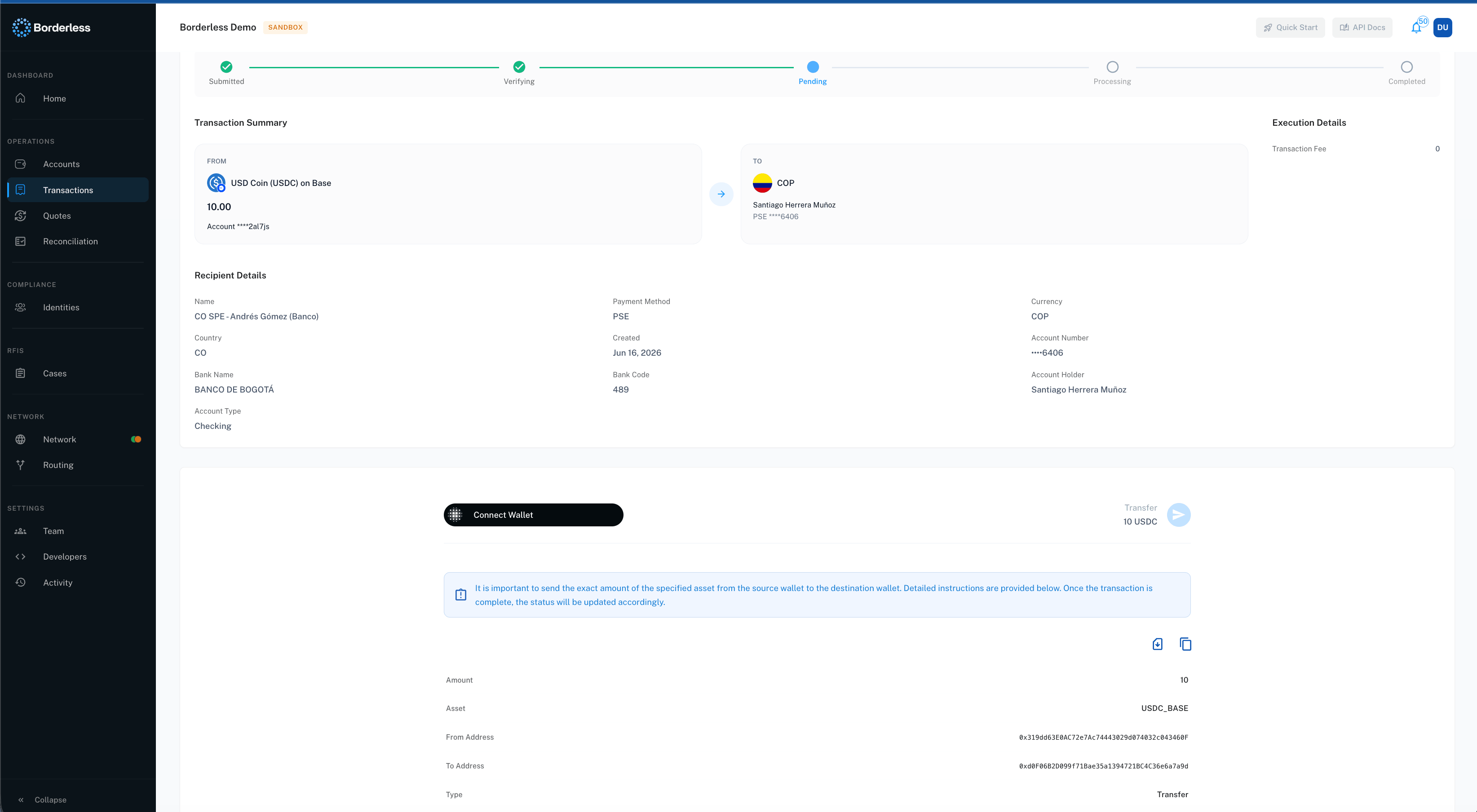 Pending transaction