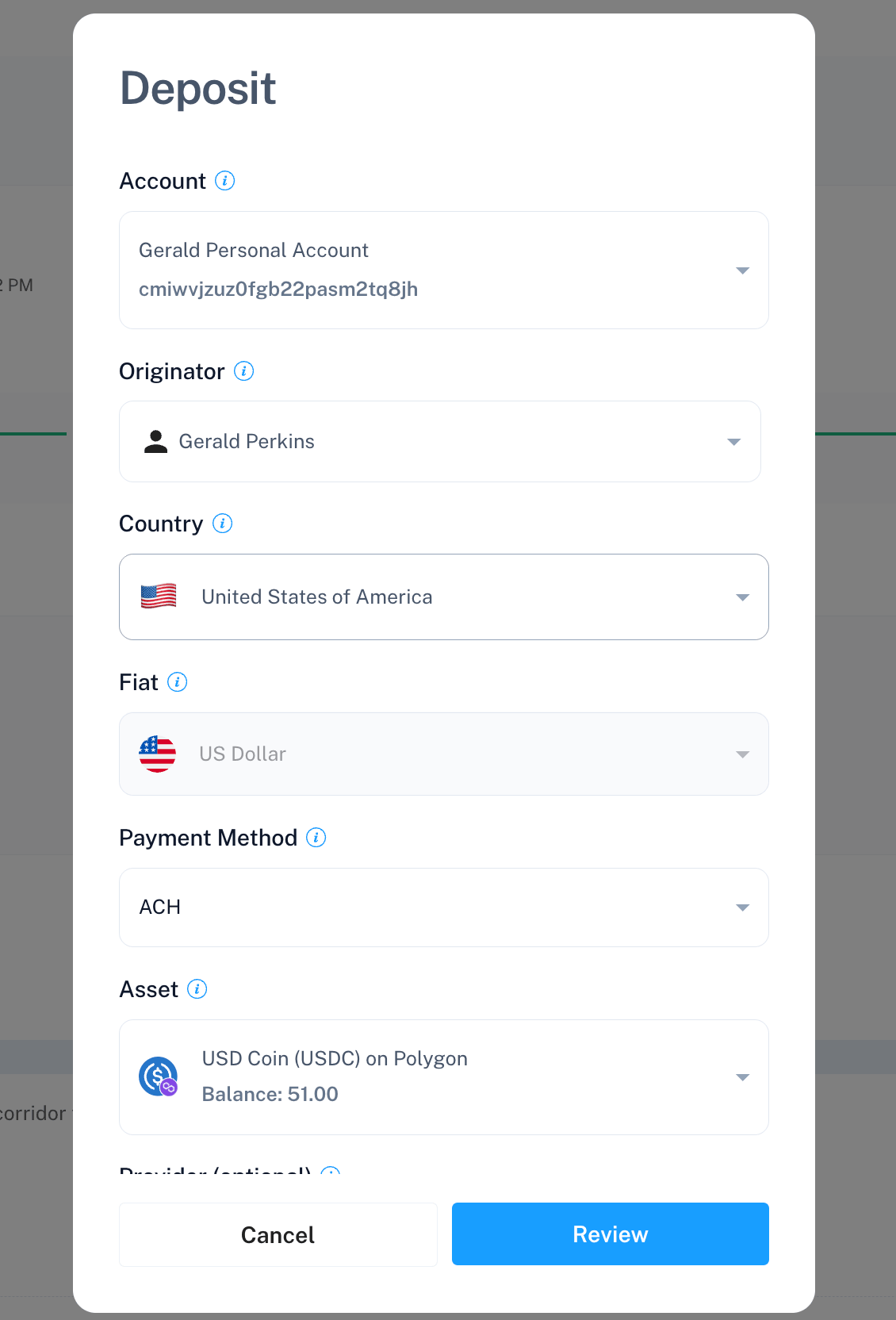 Deposit form