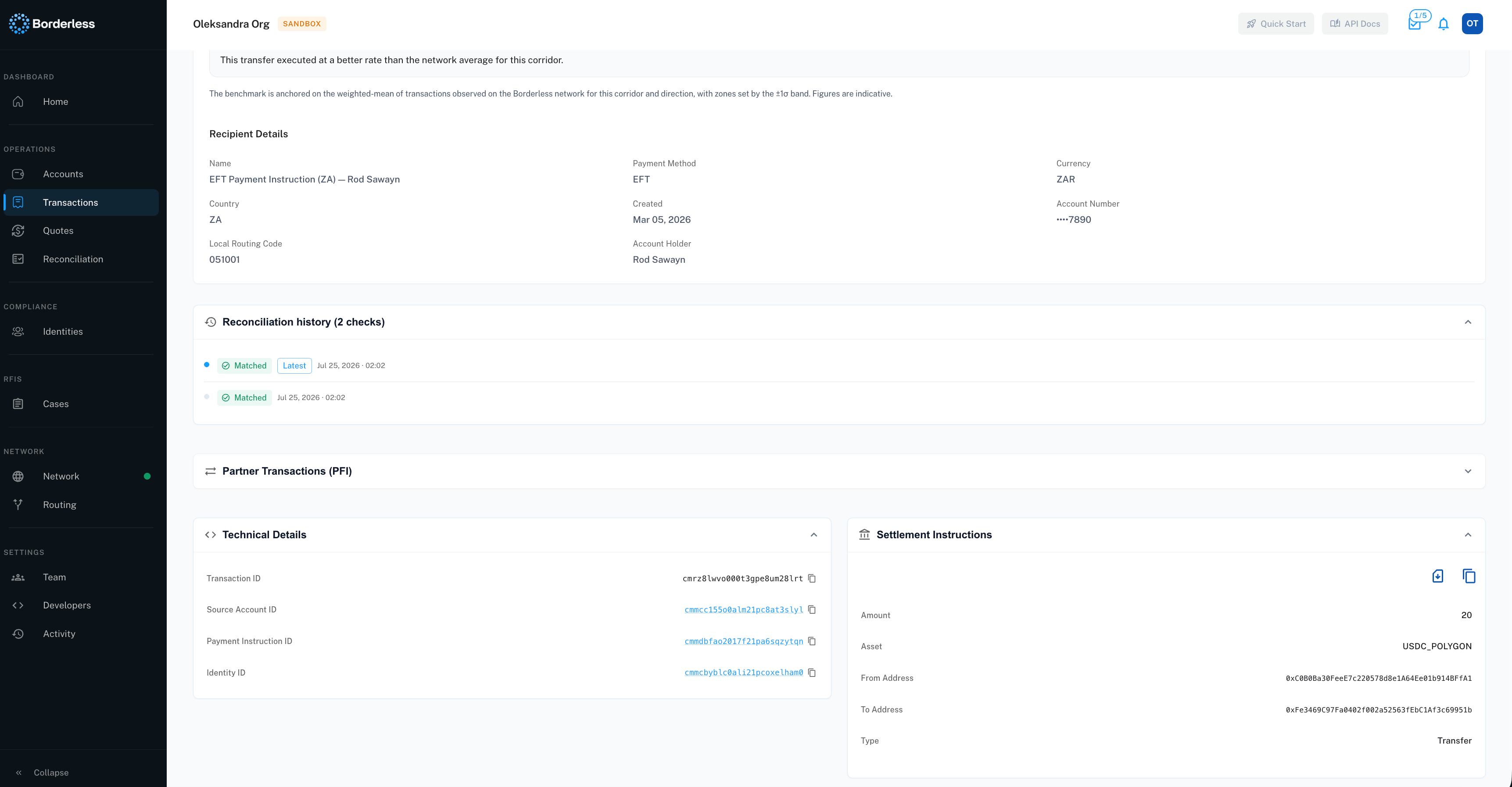 Transaction Details page