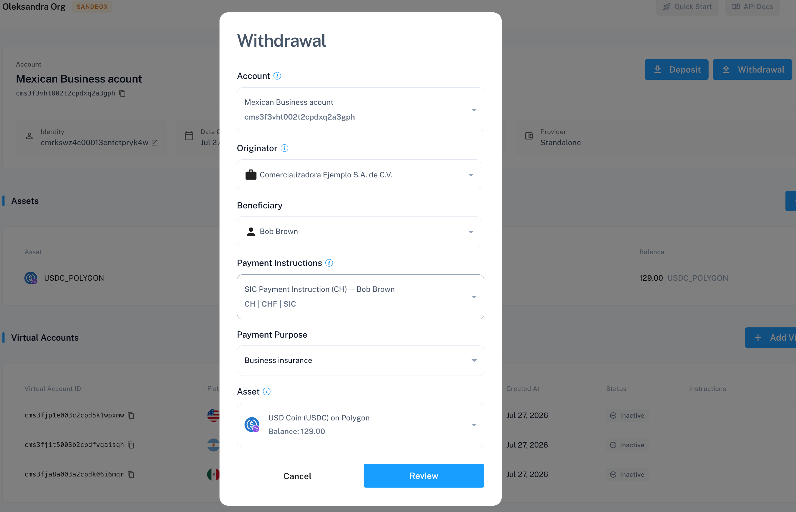 Withdrawal form