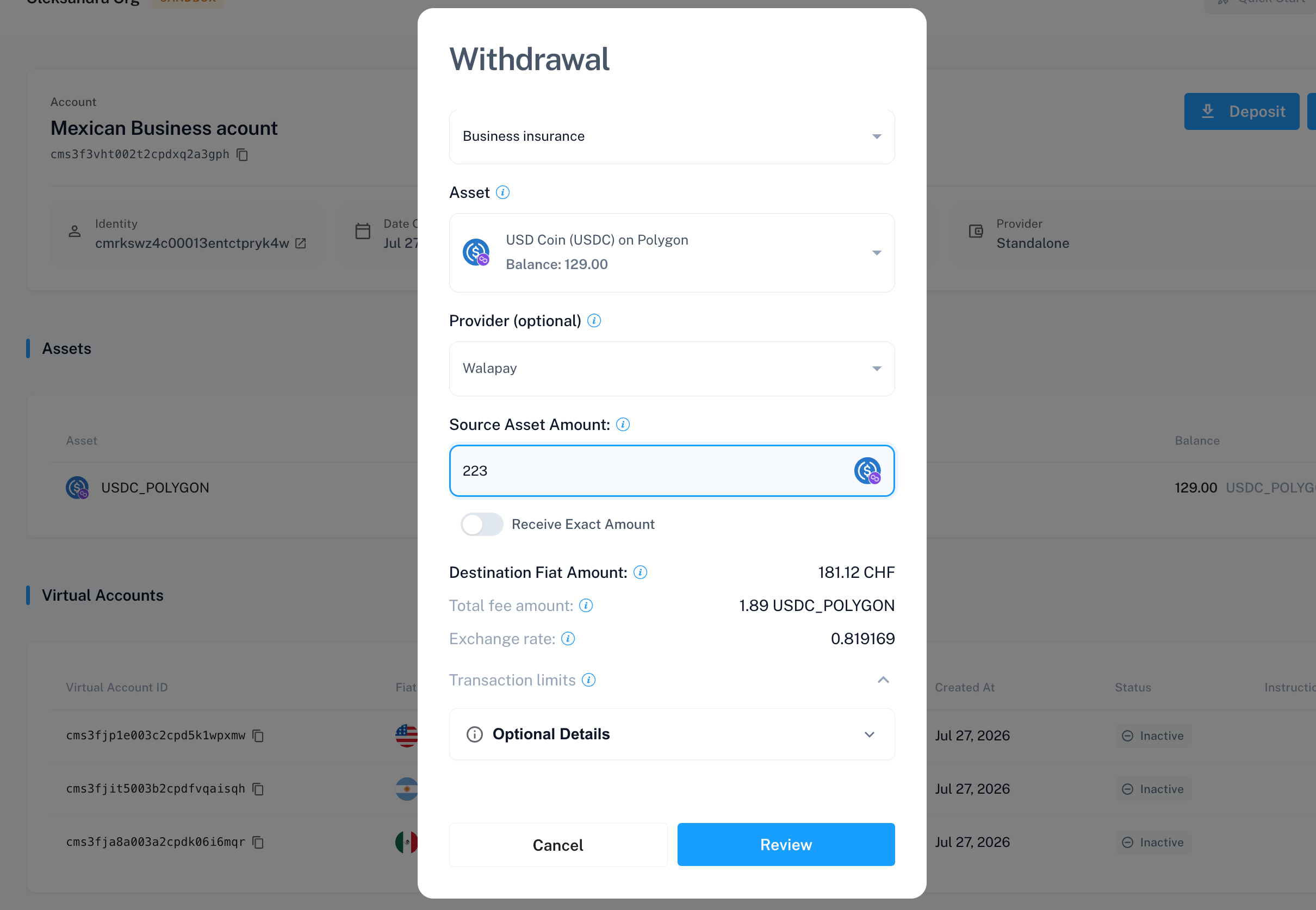 Withdrawal form