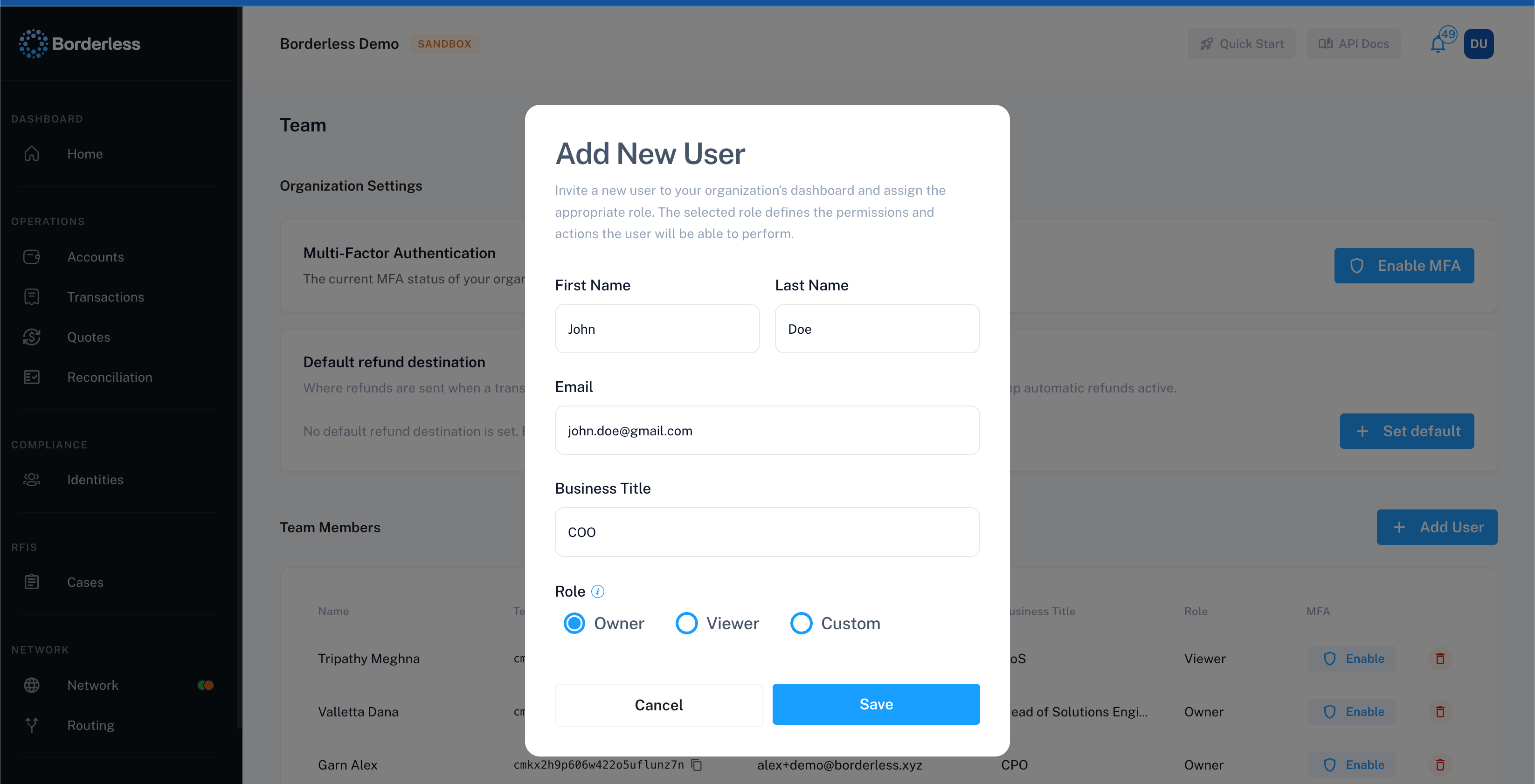 Add New User modal