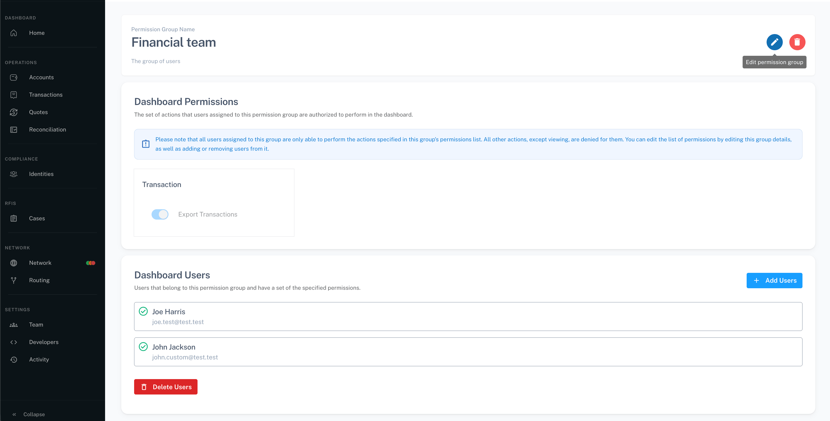 Edit Permission Group form