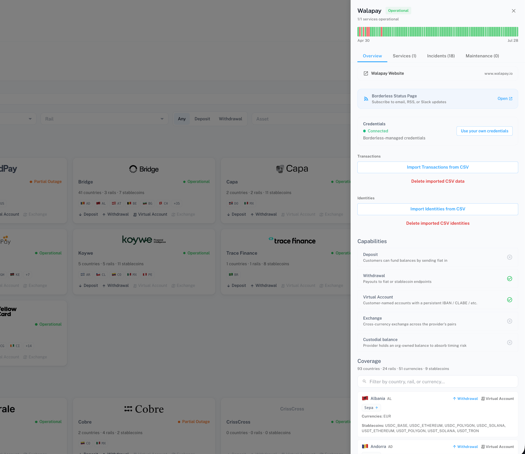 Provider drawer open on the Overview tab
