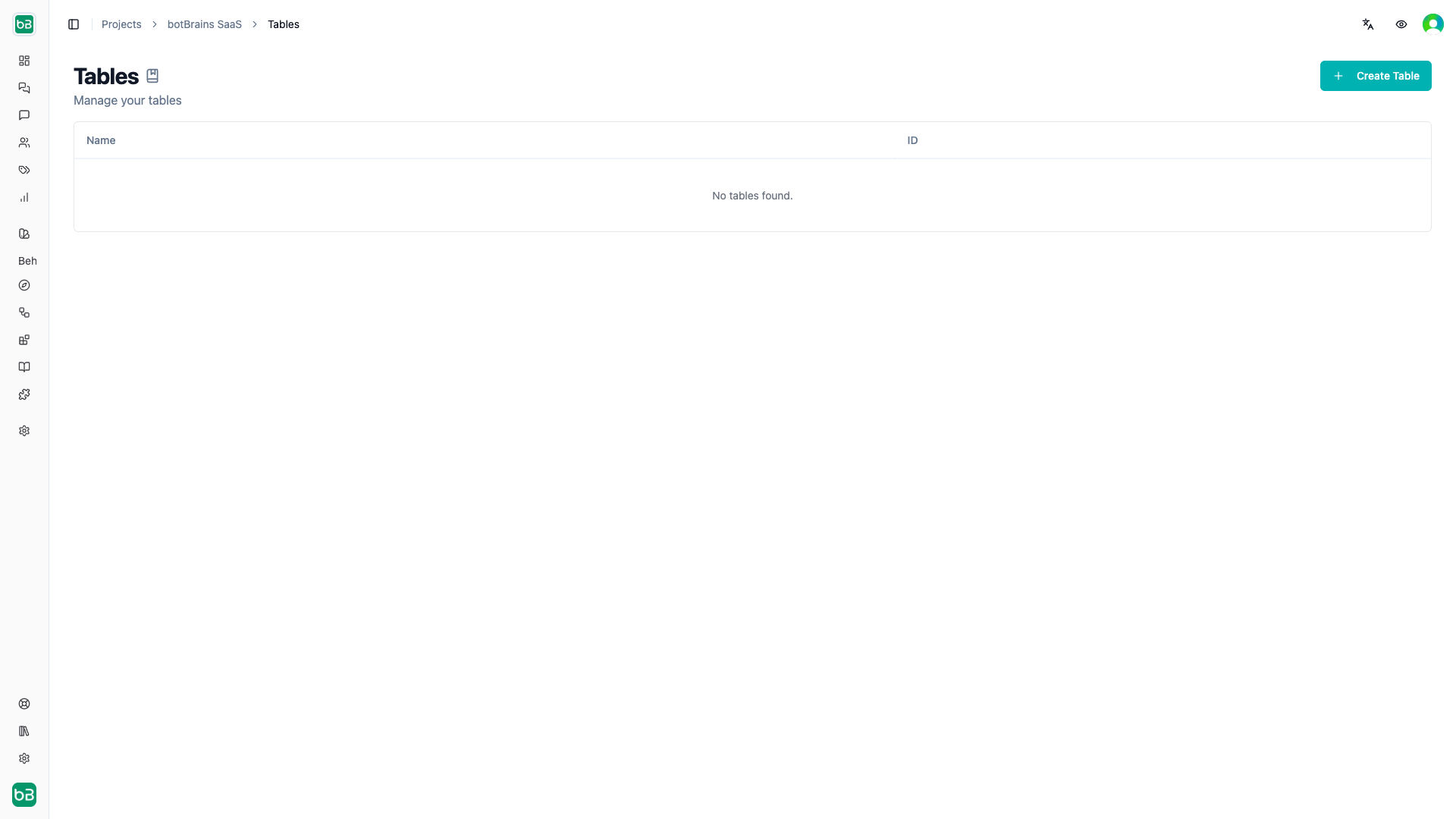 Tables - botBrains Docs