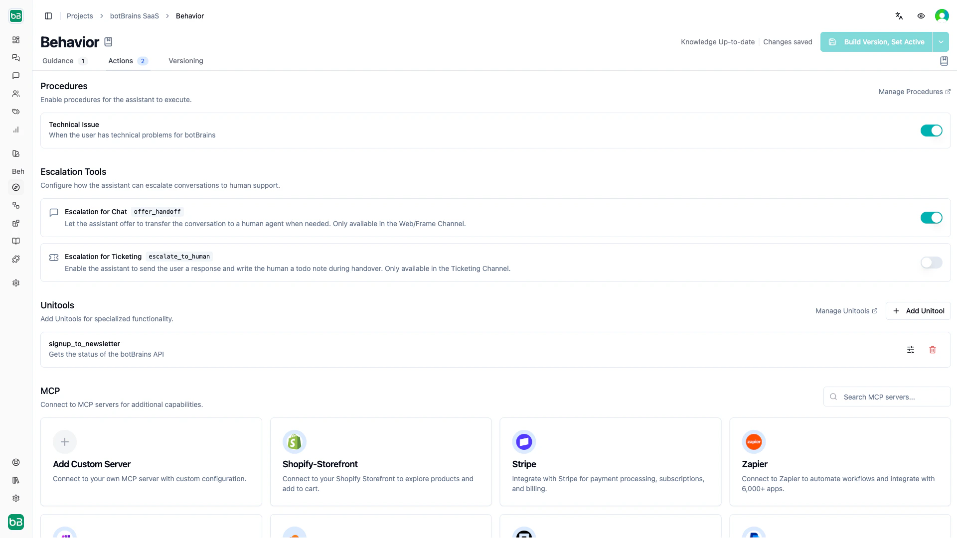 Build version dialog showing the two deployment options: Build Version Set Active and Build Version