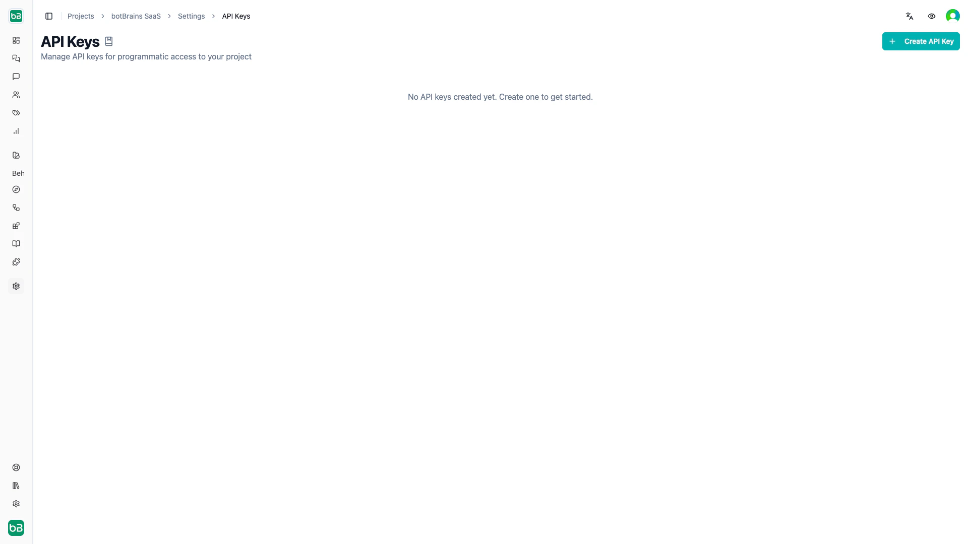 Create API Key dialog showing name field and permission selection